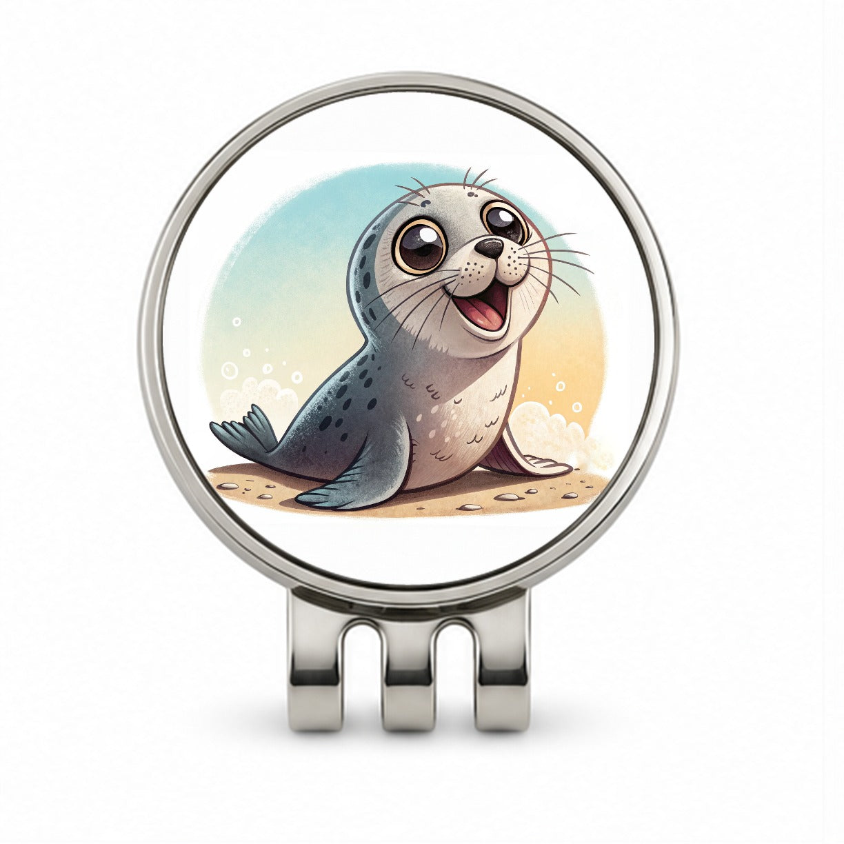 Seal Children's Illustration Style Golf Hat Clip with Ball Marker