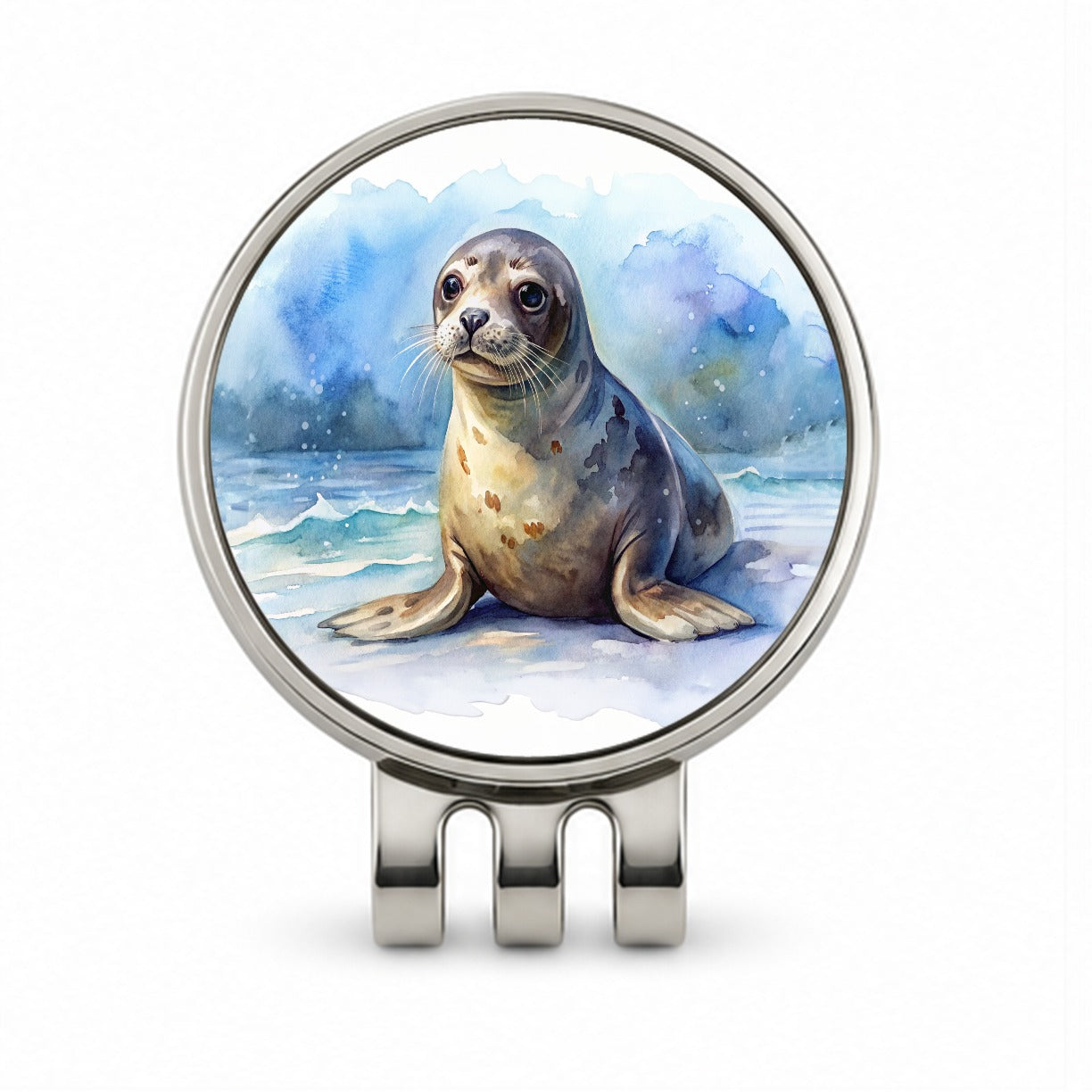 Seal Watercolor Golf Hat Clip with Ball Marker