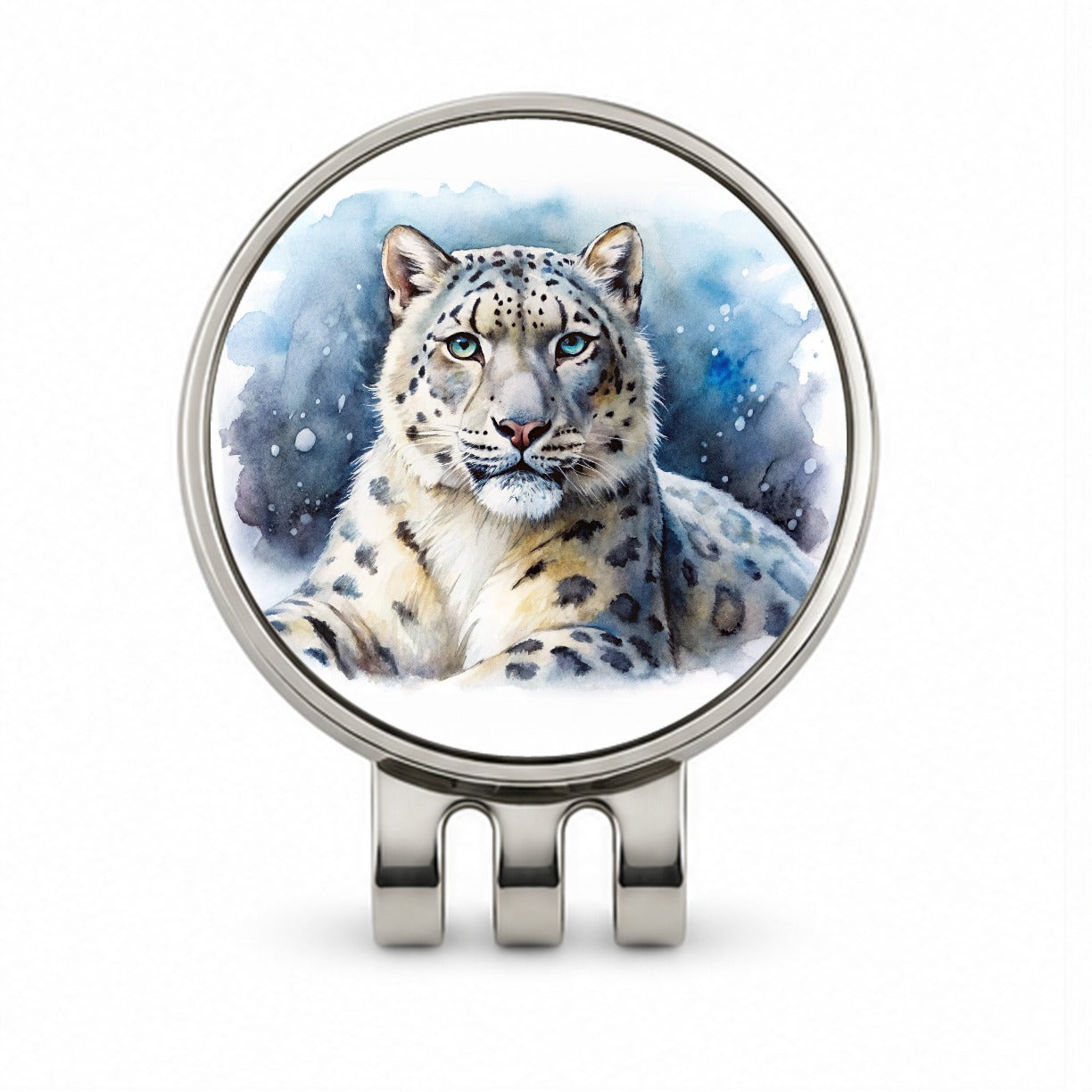 Snow Leopard Watercolor Golf Hat Clip with Ball Marker