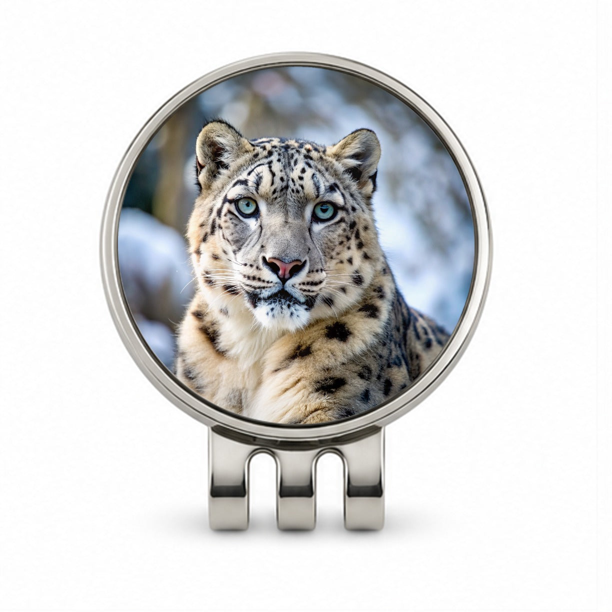 Snow Leopard Golf Hat Clip with Ball Marker