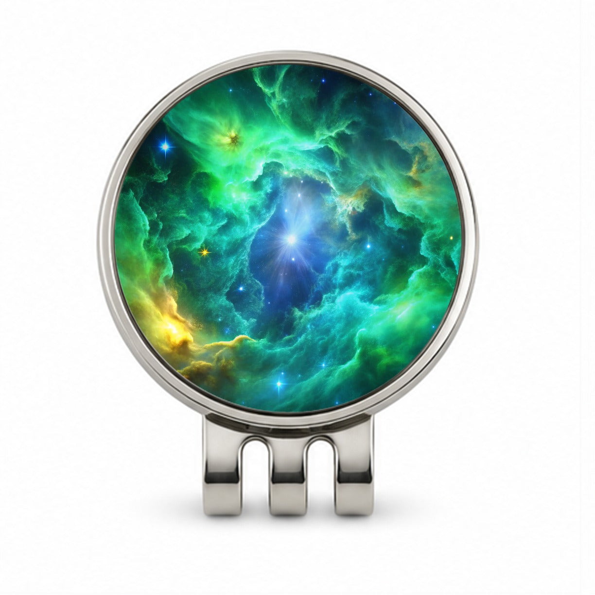 Space Galaxy Nebula Green Blue Golf Hat Clip with Ball Marker