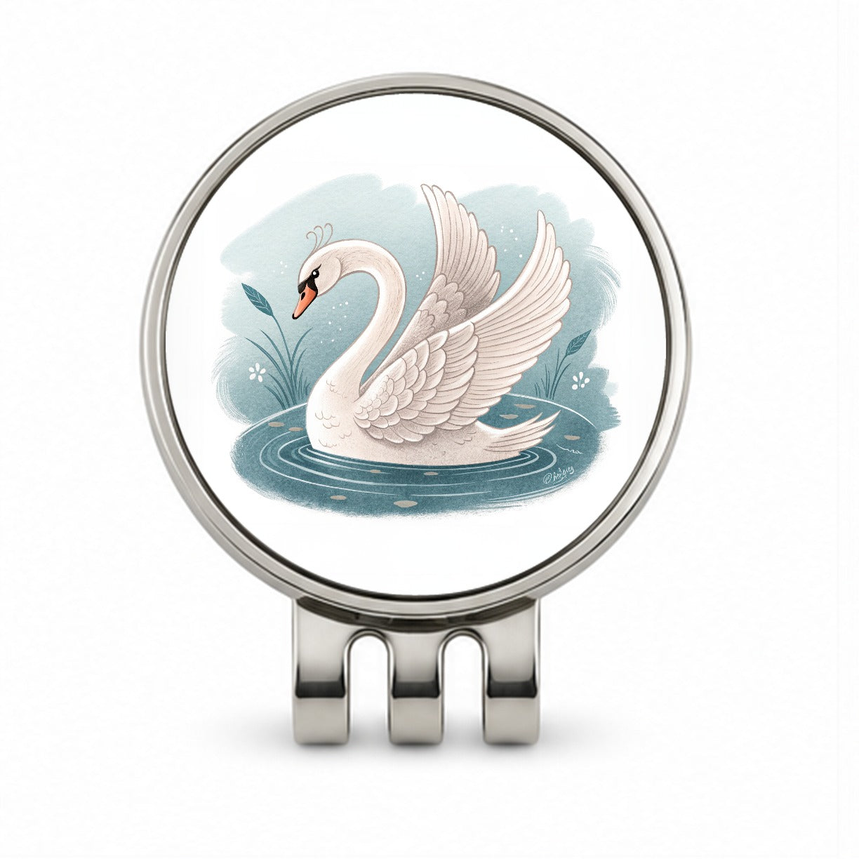 Swan Children's Illustration Style Golf Hat Clip with Ball Marker