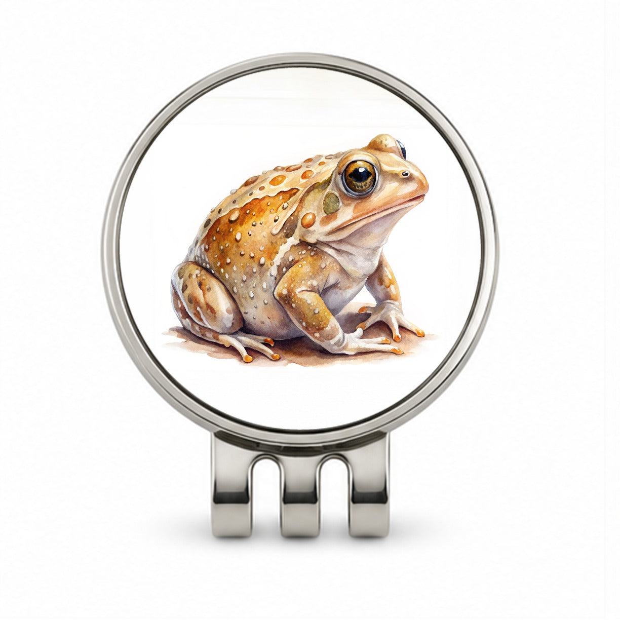 Tan Frog Watercolor Golf Hat Clip with Ball Marker
