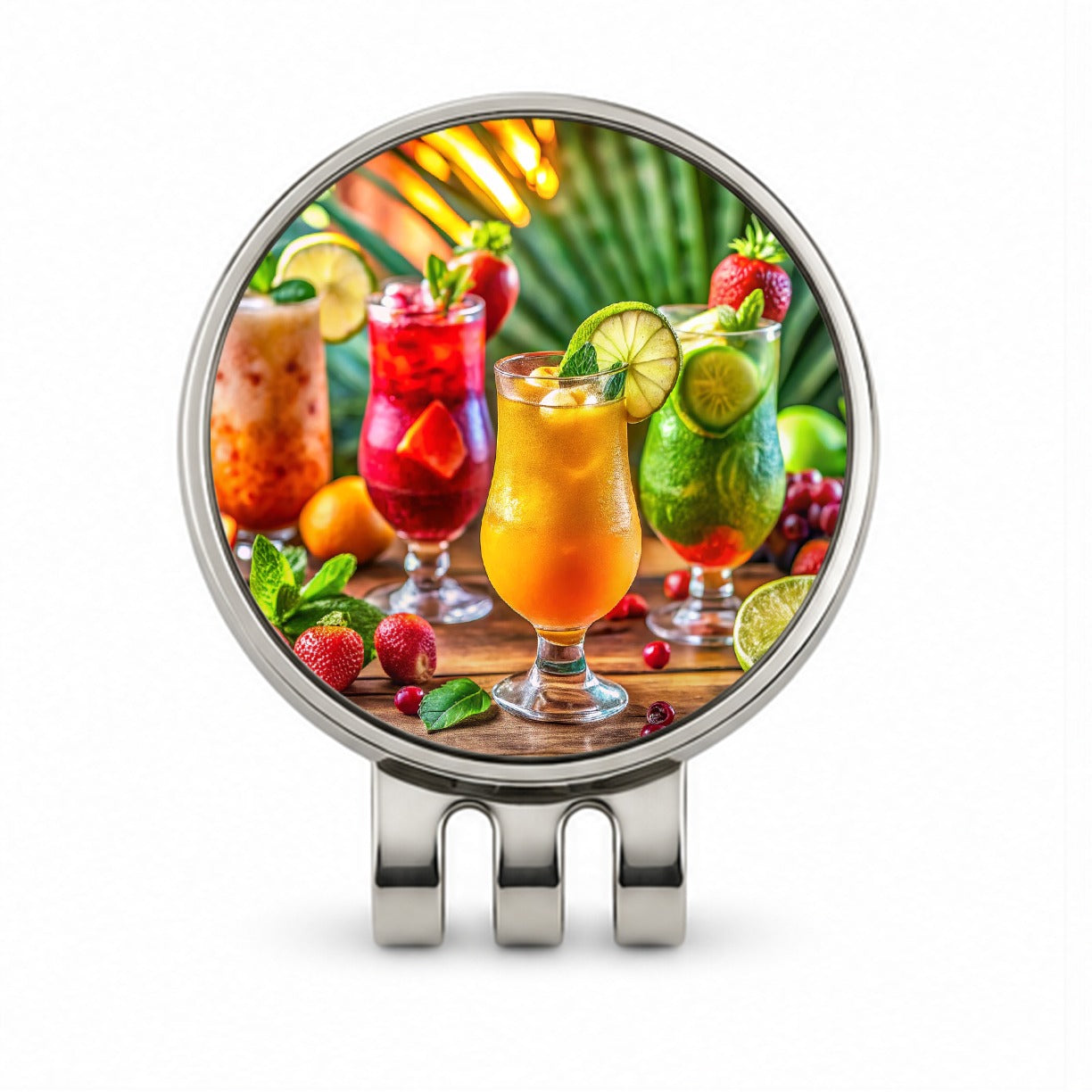 Tropical Colorful Fruity Drinks Golf Hat Clip with Ball Marker