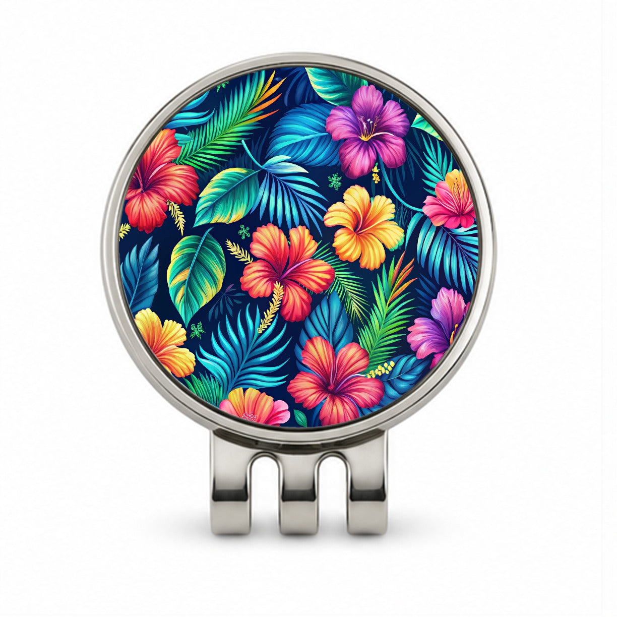 Tropical Neon Hibiscus Floral Pattern Golf Hat Clip with Ball Marker