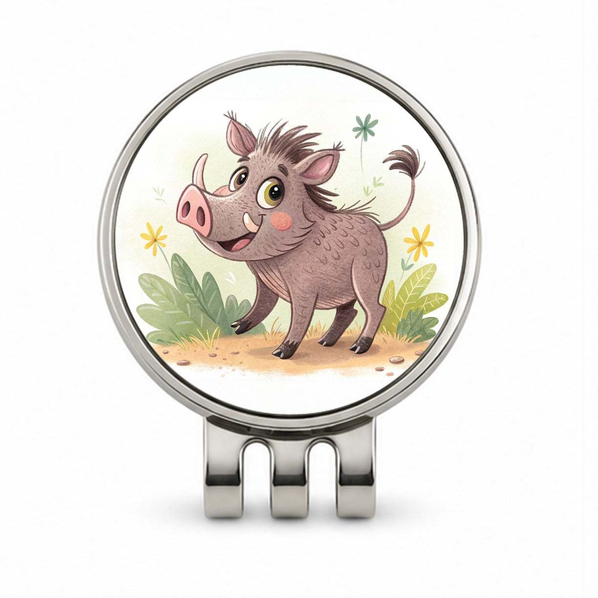 Warthog Children's Illustration Style Golf Hat Clip with Ball Marker