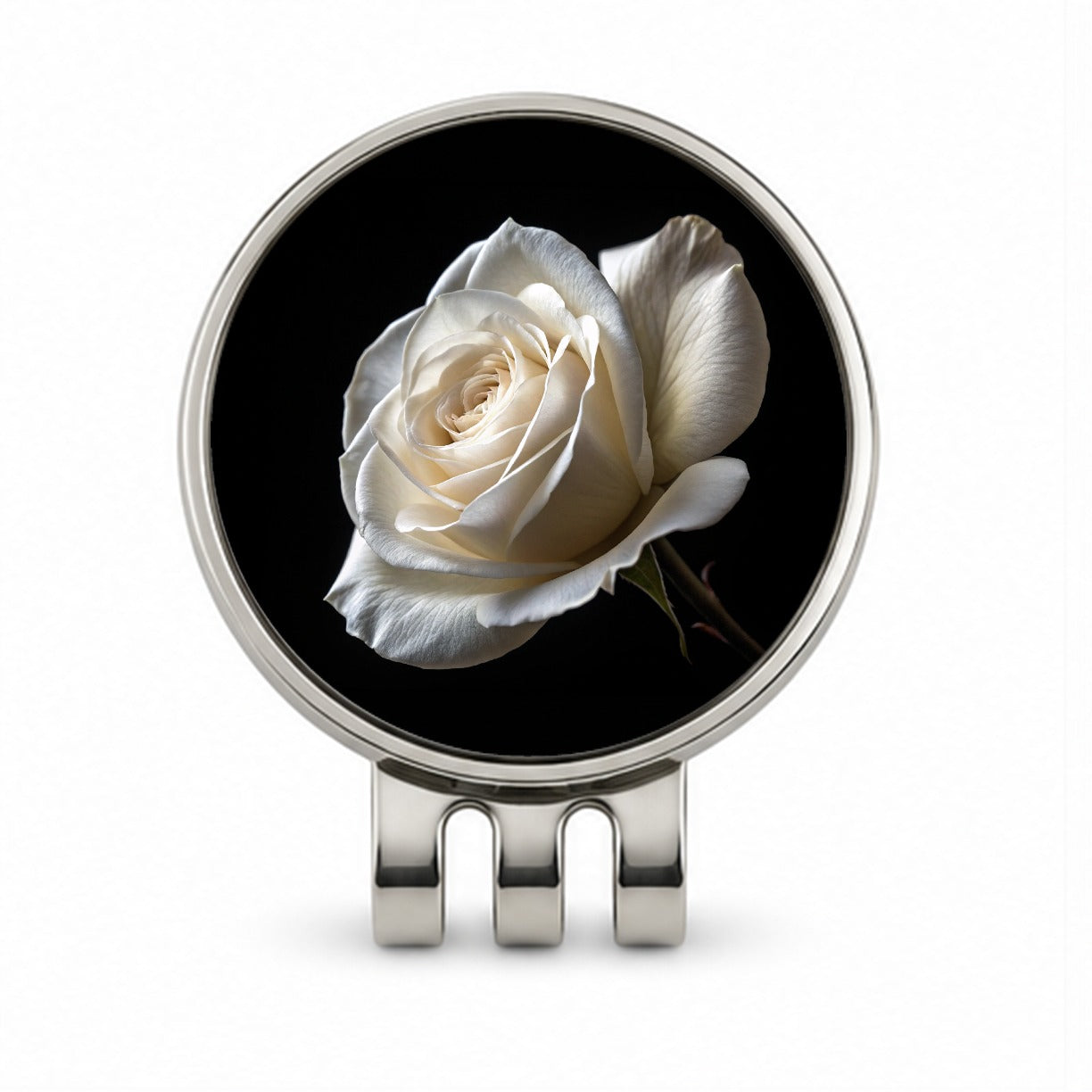 White Rose Golf Hat Clip with Ball Marker