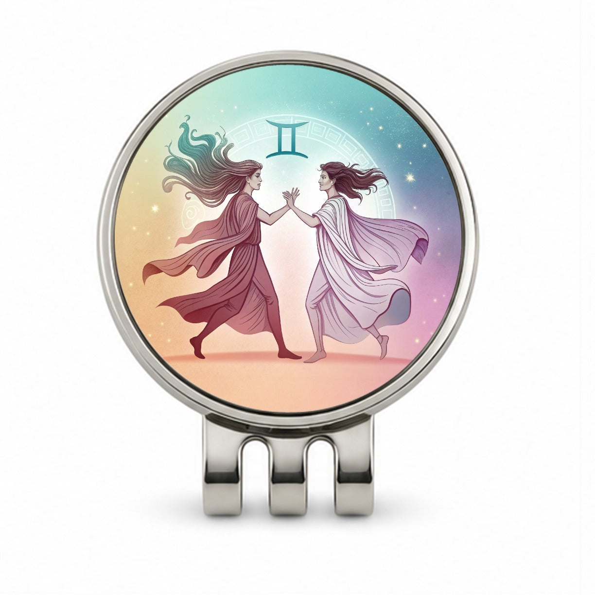 Zodiac Horoscope Symbol Gemini Twins Golf Hat Clip with Ball Marker