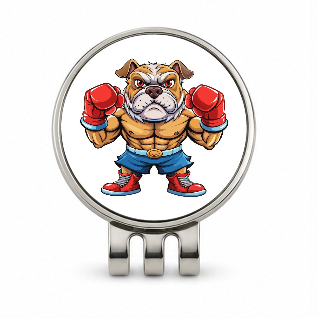 Fighting Bulldog Mascot With Boxing Gloves Golf Hat Clip with Ball Marker
