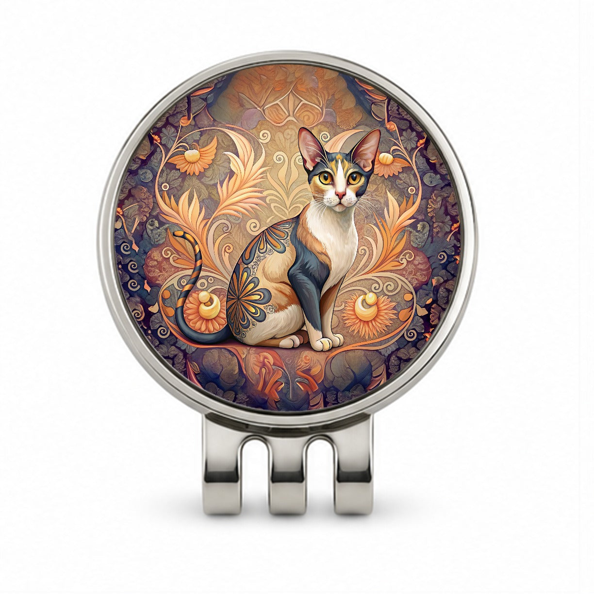 Calico Cat Art Nouveau Golf Hat Clip with Ball Marker