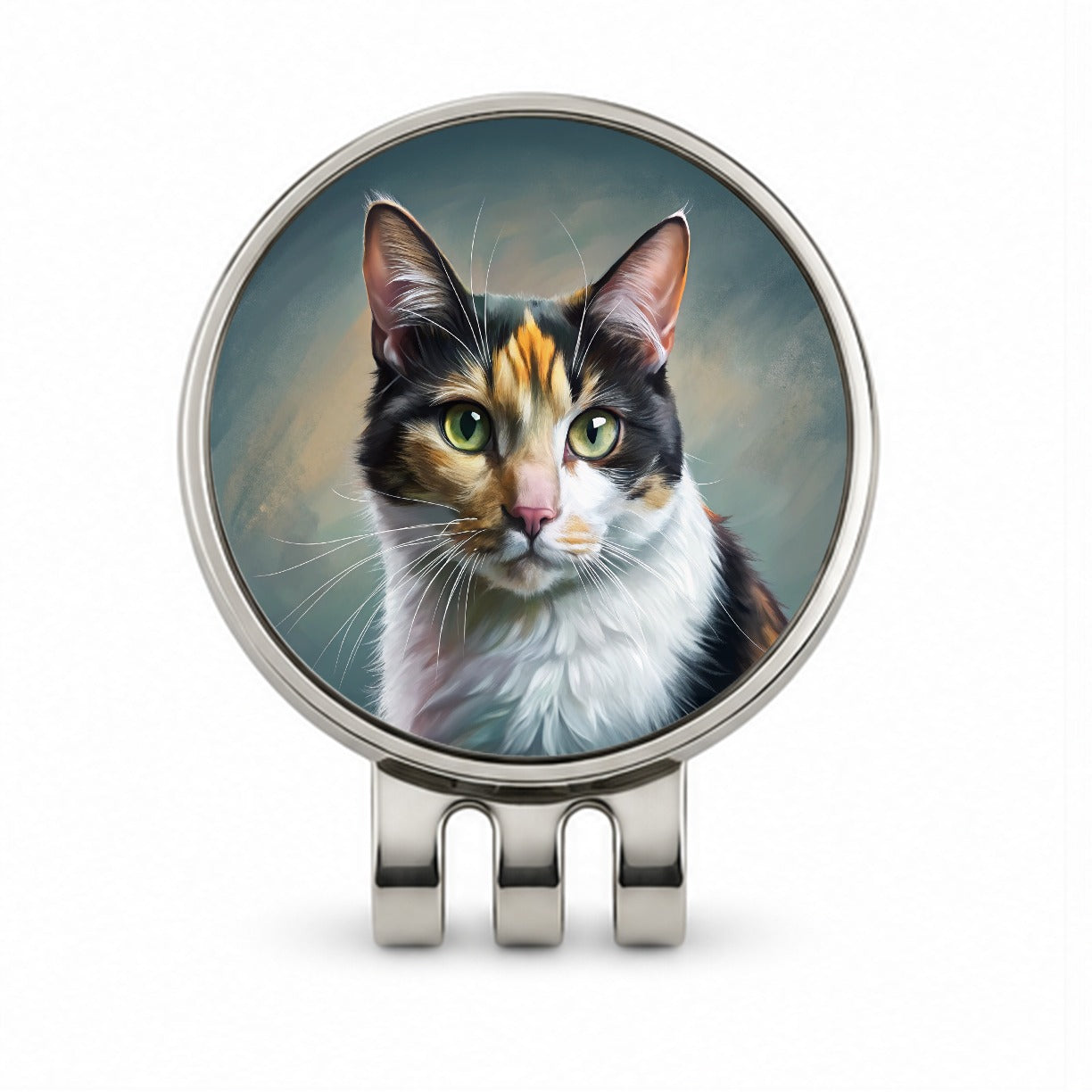 Calico Cat Illustration Golf Hat Clip with Ball Marker