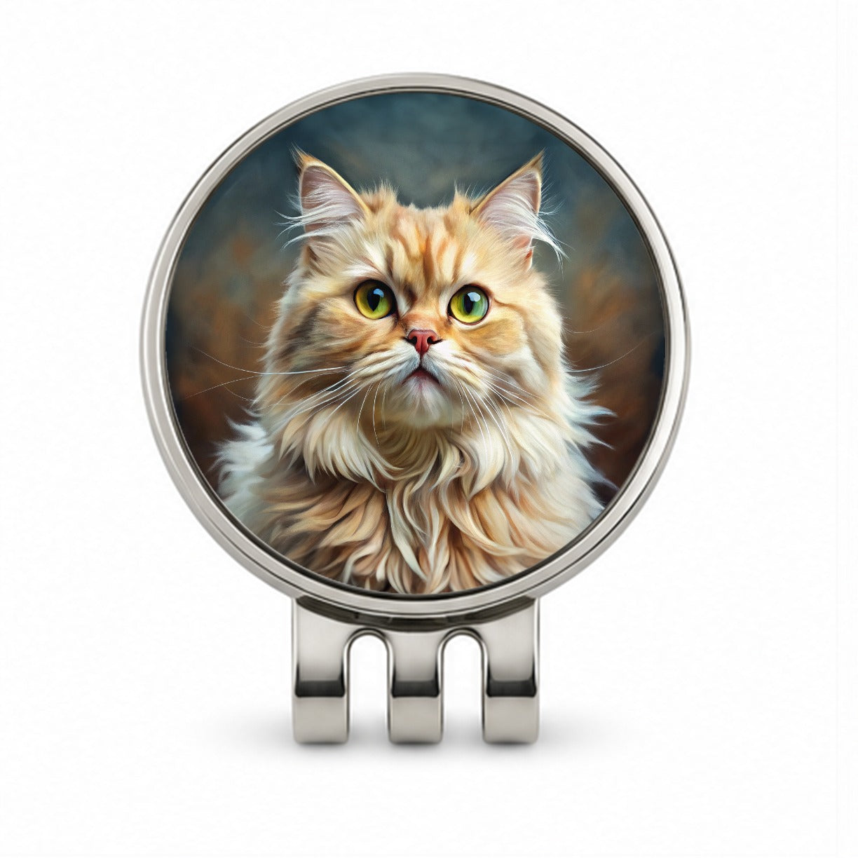 Persian Cat Illustration Golf Hat Clip with Ball Marker