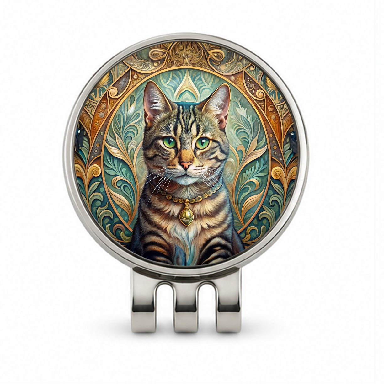 Tabby Cat Art Nouveau Golf Hat Clip with Ball Marker
