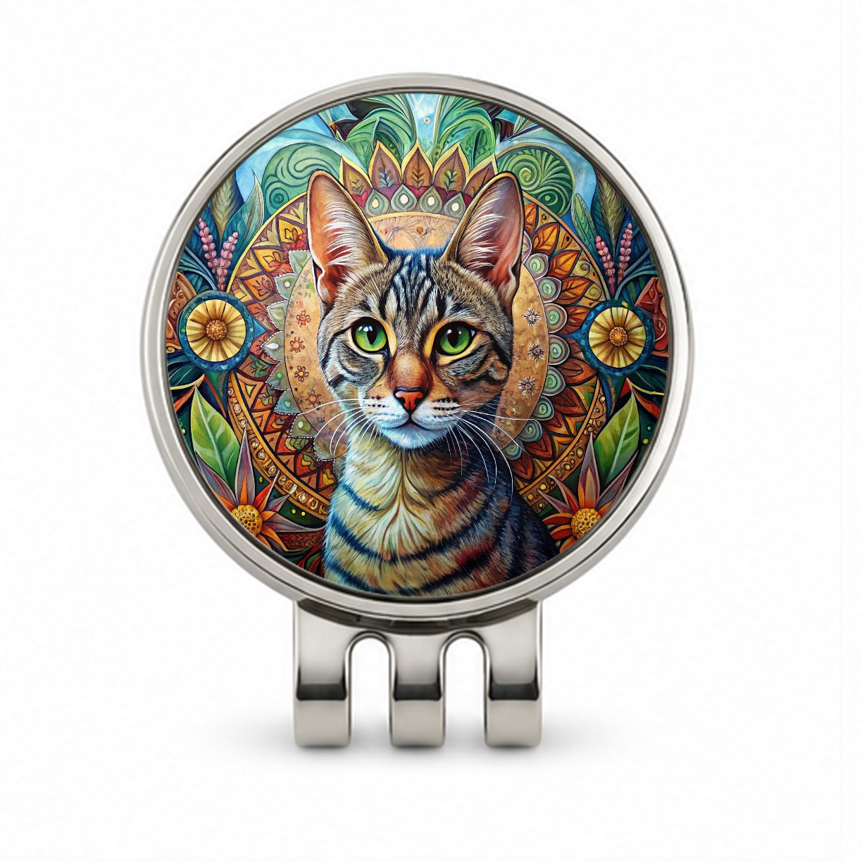 Tabby Cat Bohemian Art Golf Hat Clip with Ball Marker