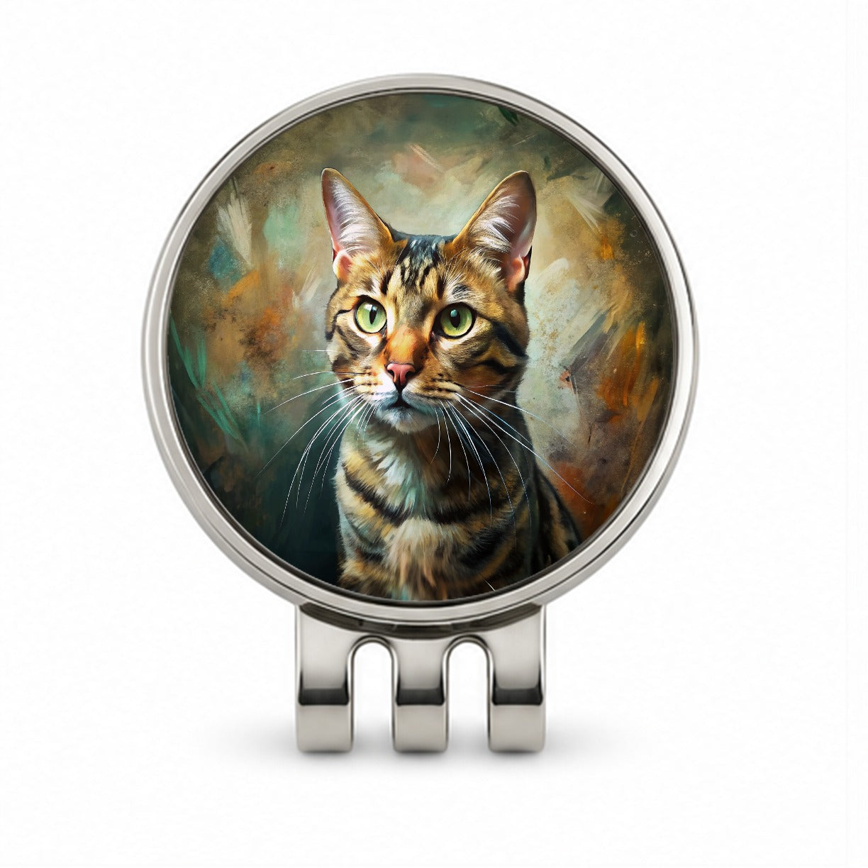 Tabby Cat Expressionism Art Golf Hat Clip with Ball Marker