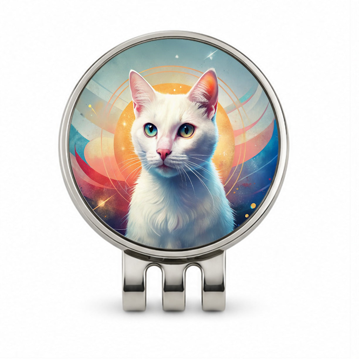 White Cat Contemporary Art Golf Hat Clip with Ball Marker