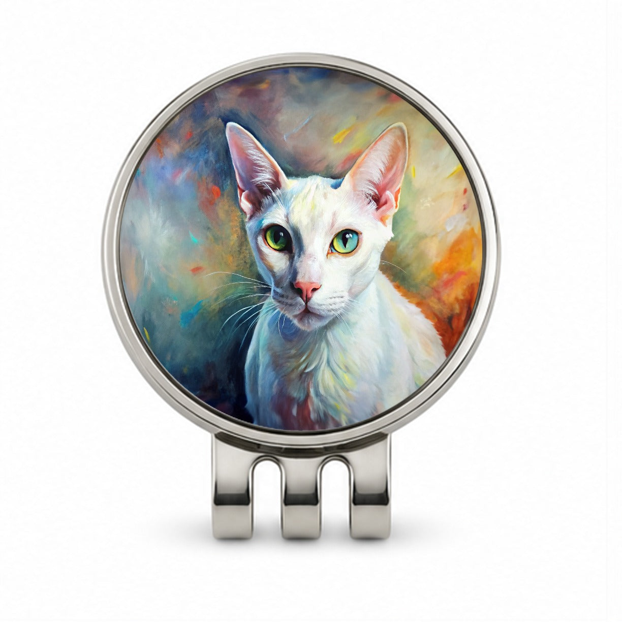 White Cat Expressionism Art Golf Hat Clip with Ball Marker