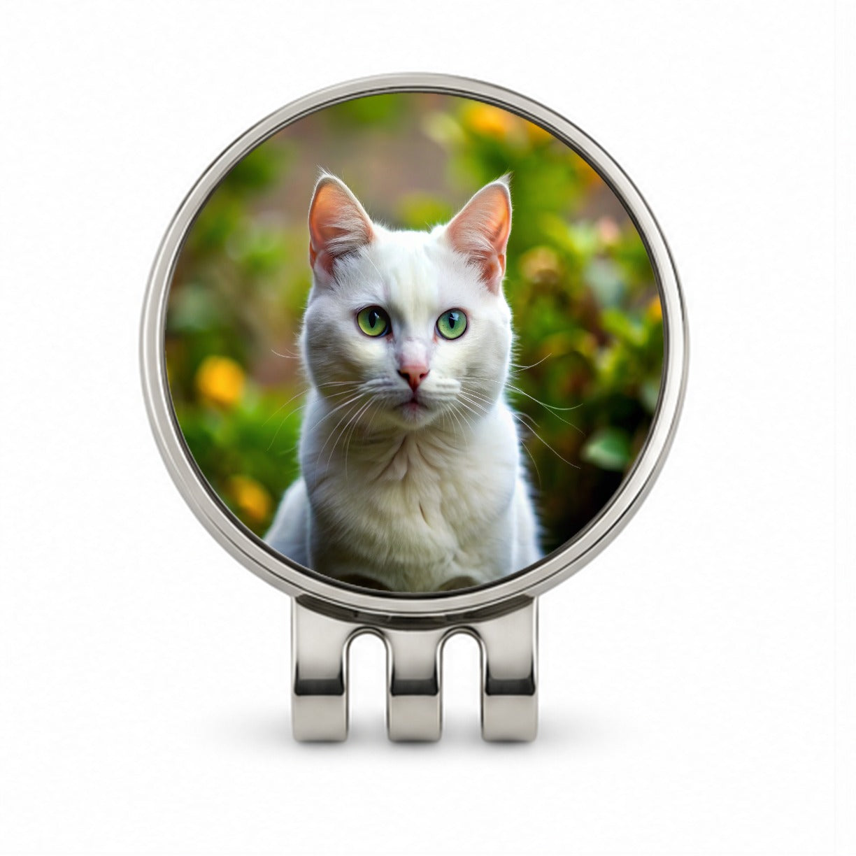 White Cat Photo Golf Hat Clip with Ball Marker