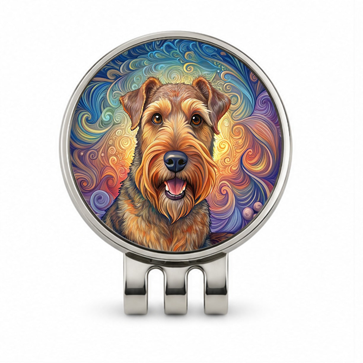 Airedale Terrier Dog Art Nouveau Golf Hat Clip with Ball Marker