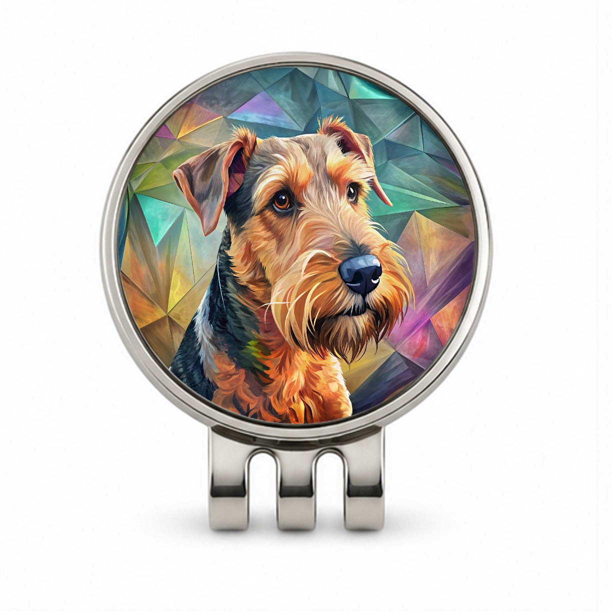 Airedale Terrier Dog Contemporary Art Golf Hat Clip with Ball Marker