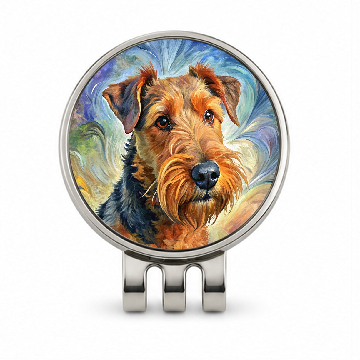 Airedale Terrier Dog Expressionism Art Golf Hat Clip with Ball Marker