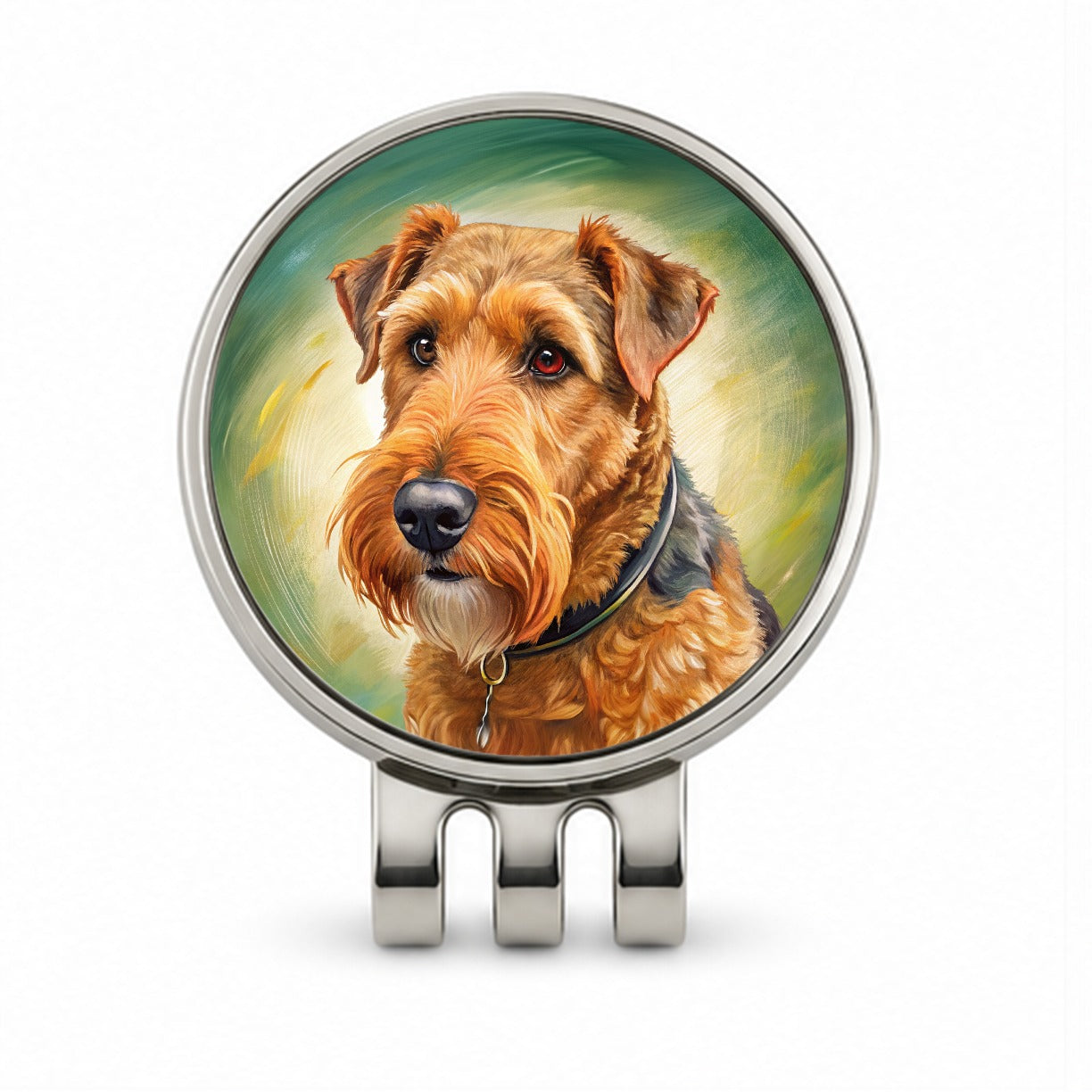 Airedale Terrier Dog Illustration Golf Hat Clip with Ball Marker
