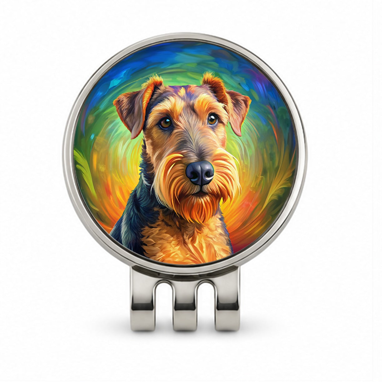 Airedale Terrier Dog Pop Art Golf Hat Clip with Ball Marker