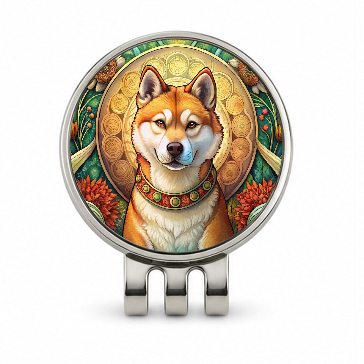 Akita Dog Art Nouveau Golf Hat Clip with Ball Marker
