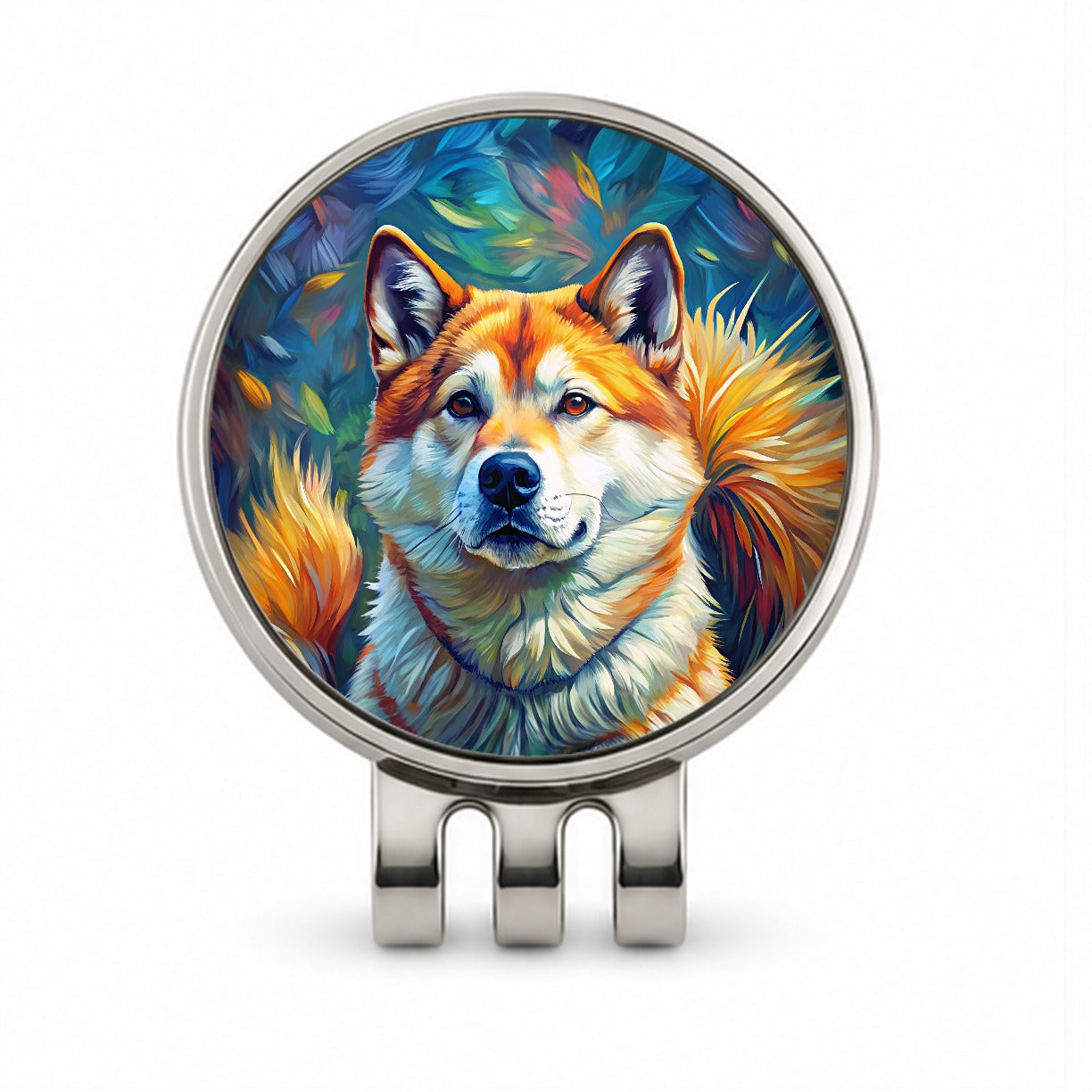 Akita Dog Expressionism Art Golf Hat Clip with Ball Marker