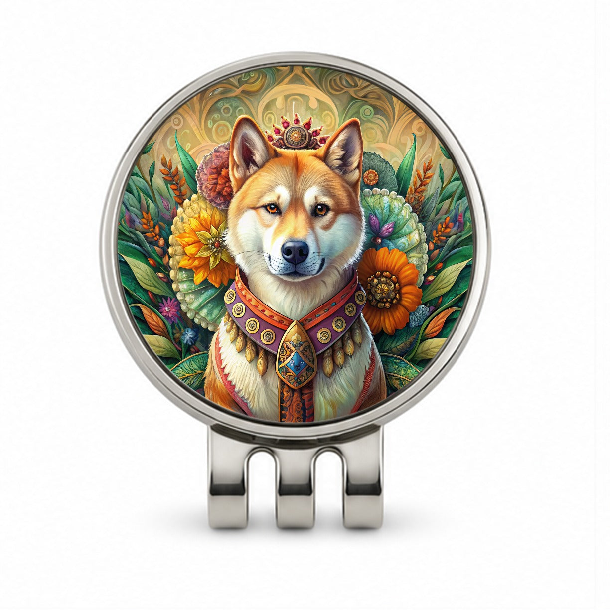 Akita Dog French Bohemian Art Golf Hat Clip with Ball Marker