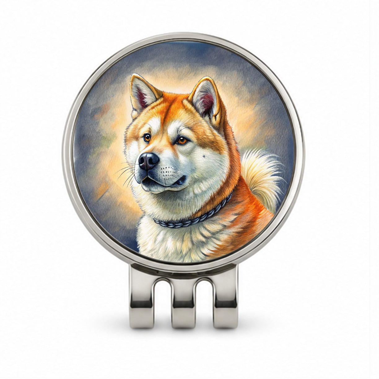 Akita Dog Illustration Golf Hat Clip with Ball Marker