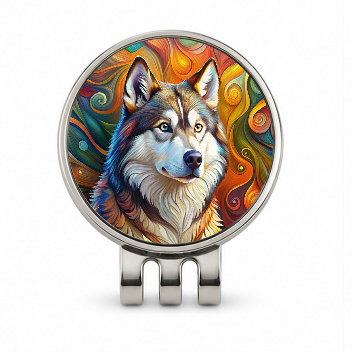 Alaskan Malamute Dog Abstract Art Golf Hat Clip with Ball Marker