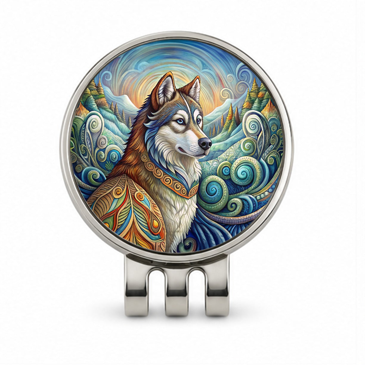 Alaskan Malamute Dog Art Nouveau Golf Hat Clip with Ball Marker