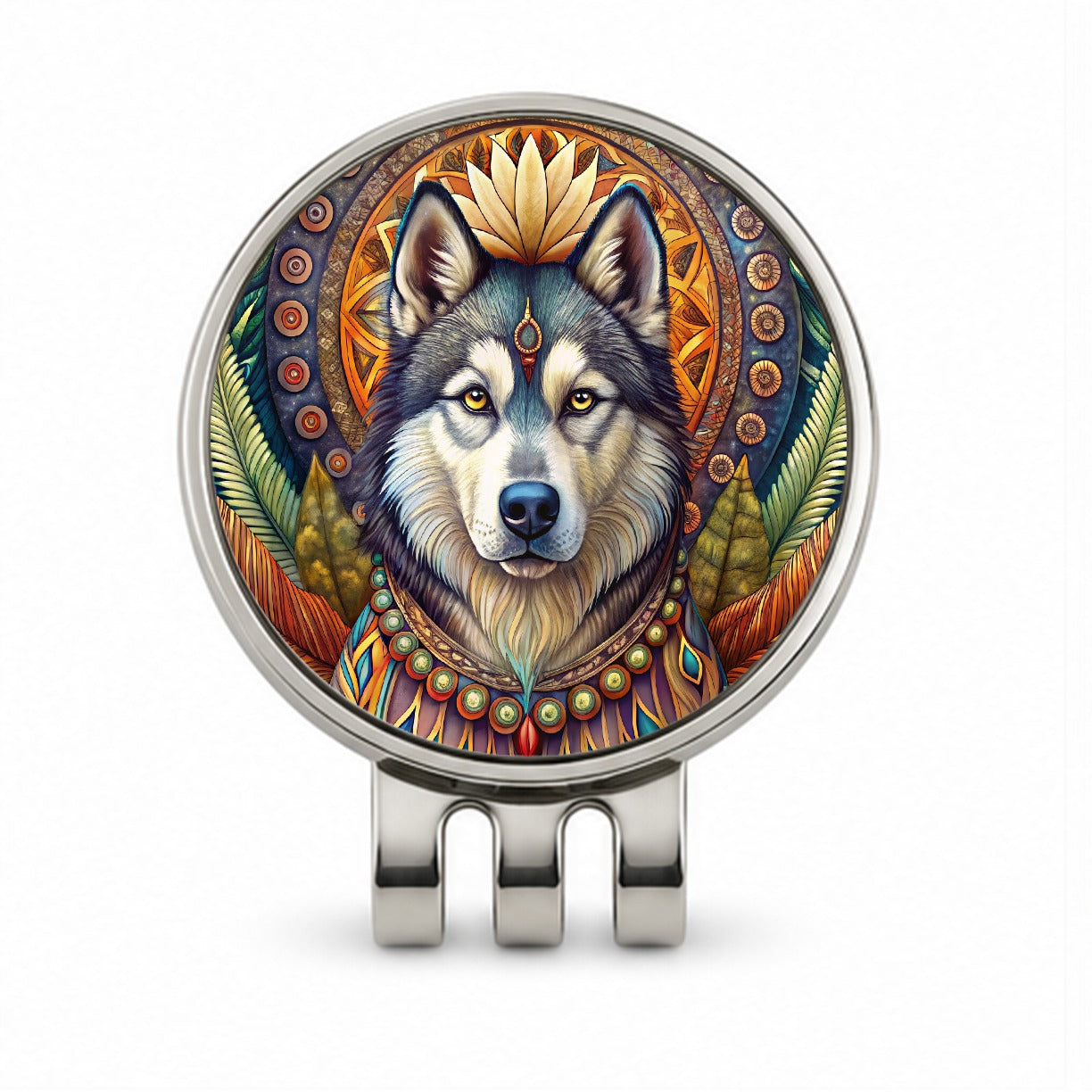 Alaskan Malamute Dog Bohemian Art Golf Hat Clip with Ball Marker
