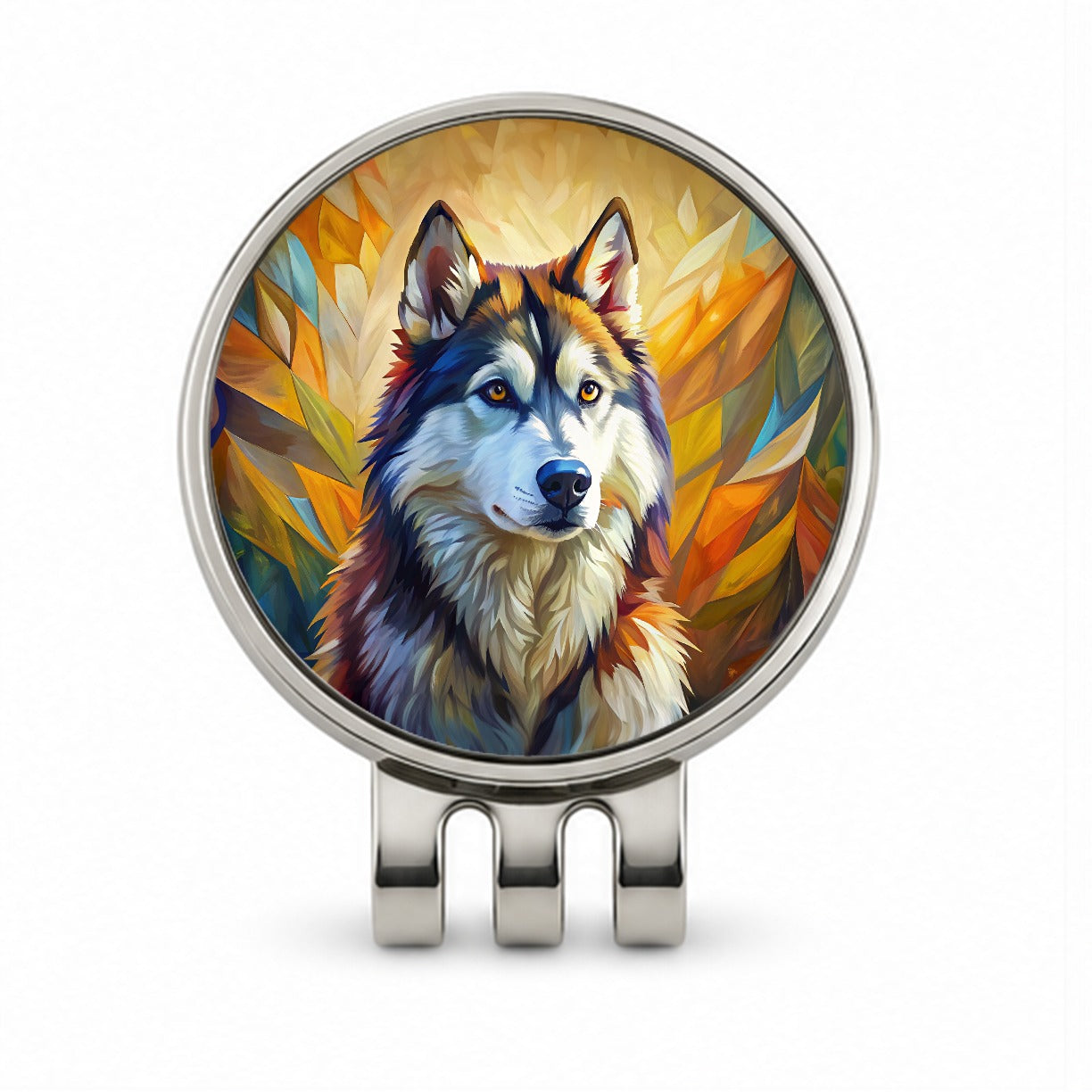 Alaskan Malamute Dog Expressionism Art Golf Hat Clip with Ball Marker