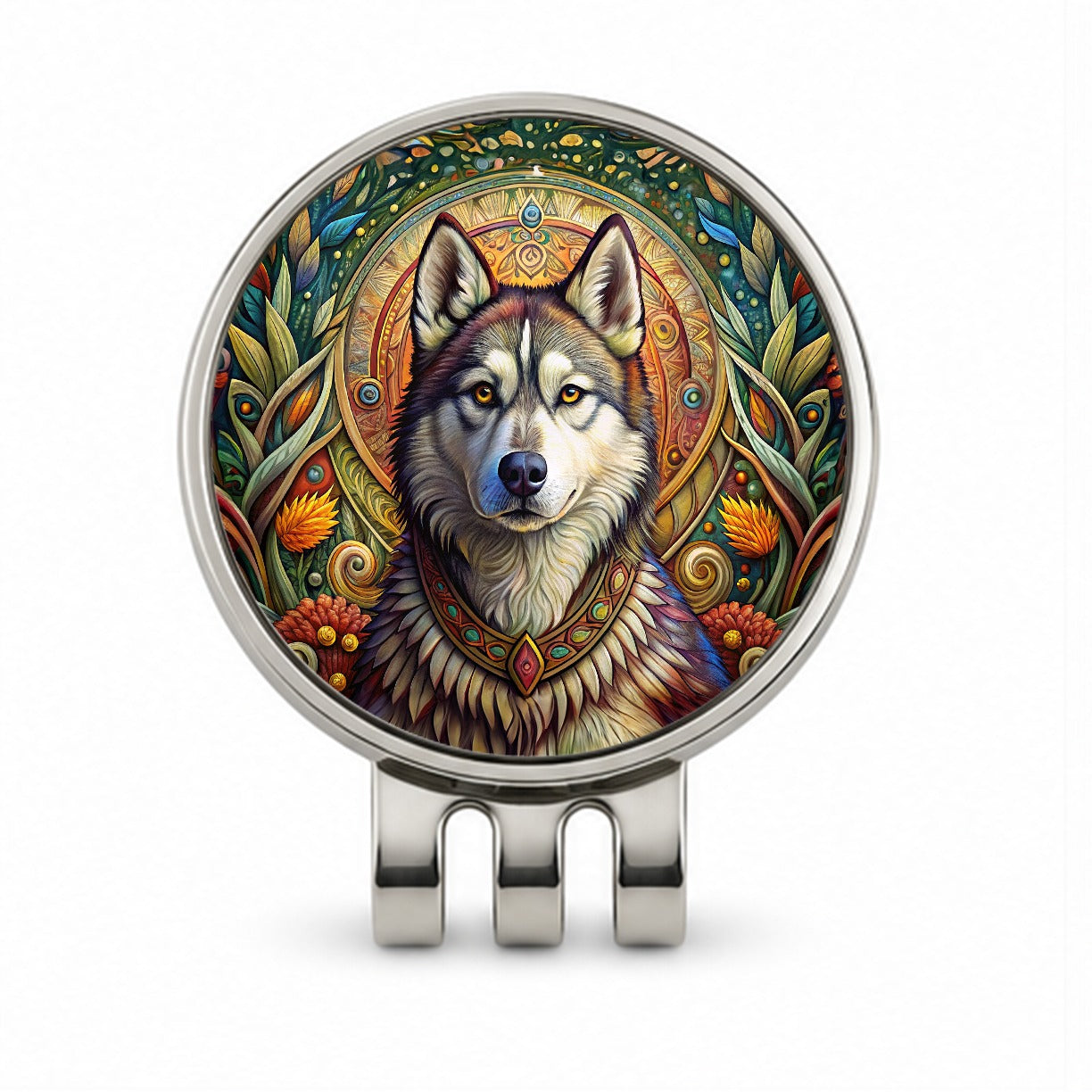 Alaskan Malamute Dog French Bohemian Art Golf Hat Clip with Ball Marker