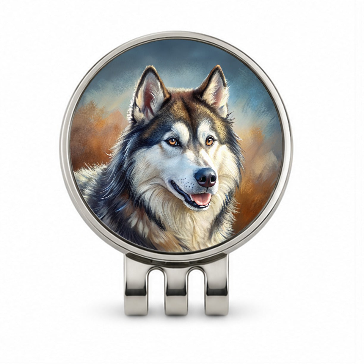 Alaskan Malamute Dog Illustration Golf Hat Clip with Ball Marker