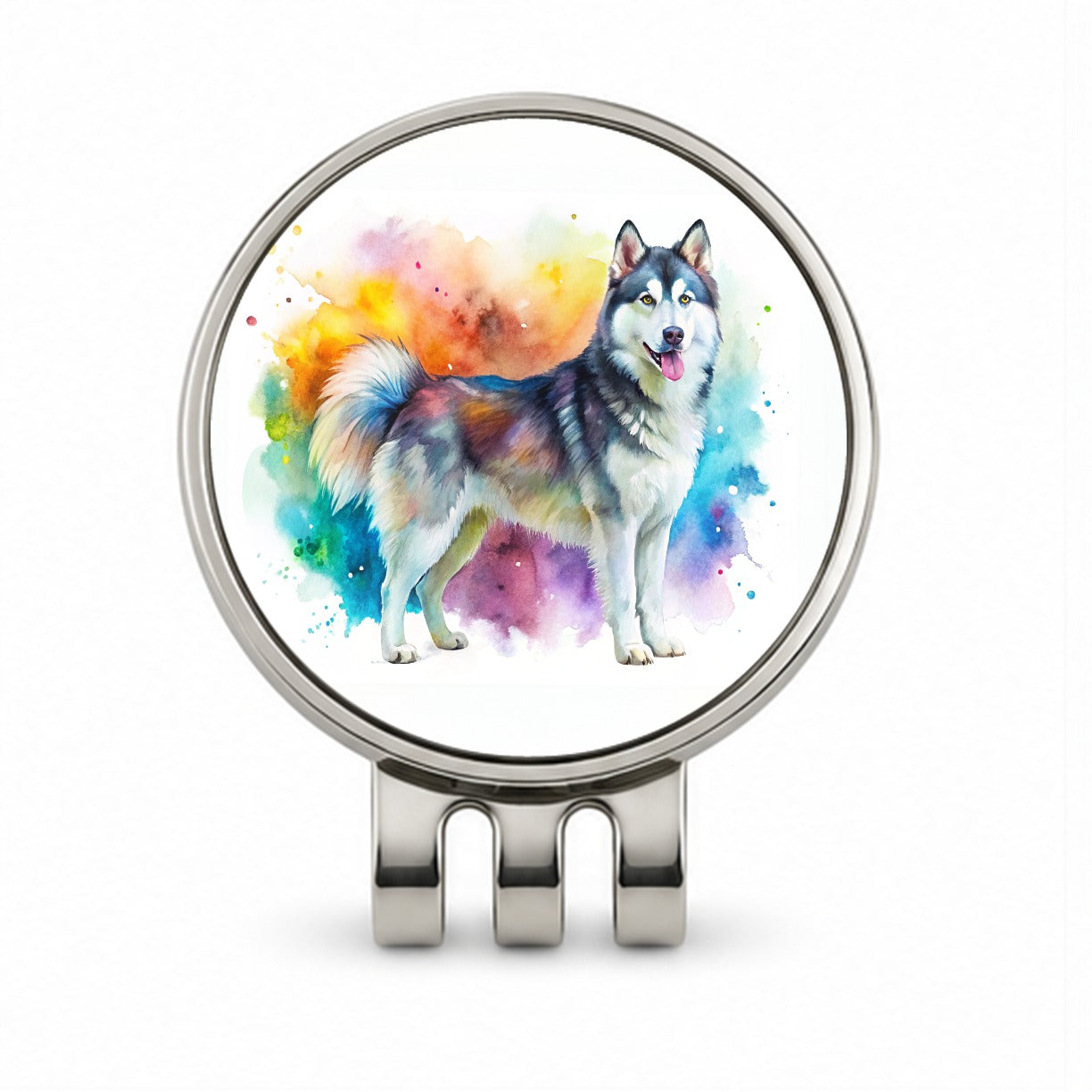 Alaskan Malamute Dog Watercolor Style Golf Hat Clip with Ball Marker