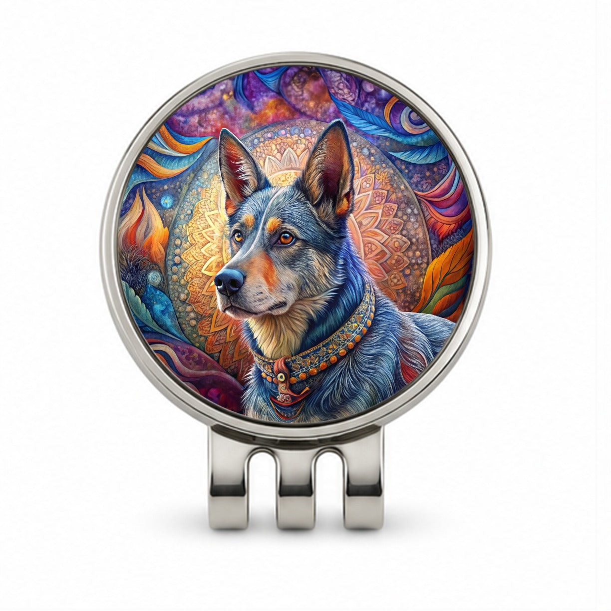 Australian Cattle Dog Bohemian Art Golf Hat Clip with Ball Marker