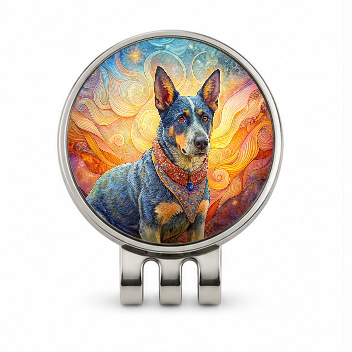 Australian Cattle Dog French Bohemian Art Golf Hat Clip with Ball Marker