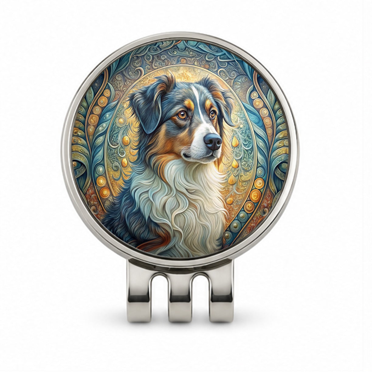 Australian Shepherd Dog Art Nouveau Golf Hat Clip with Ball Marker