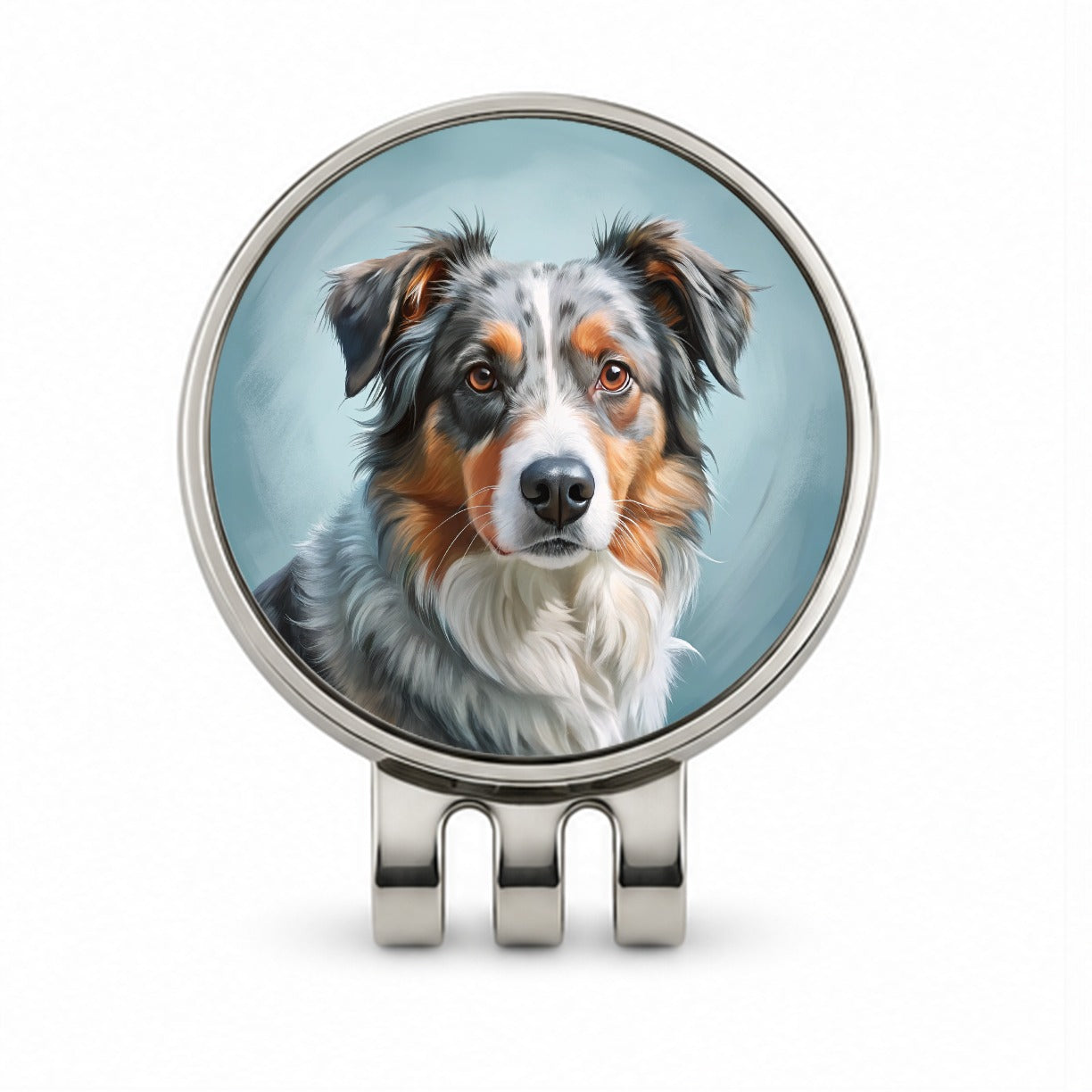Australian Shepherd Dog Illustration Golf Hat Clip with Ball Marker