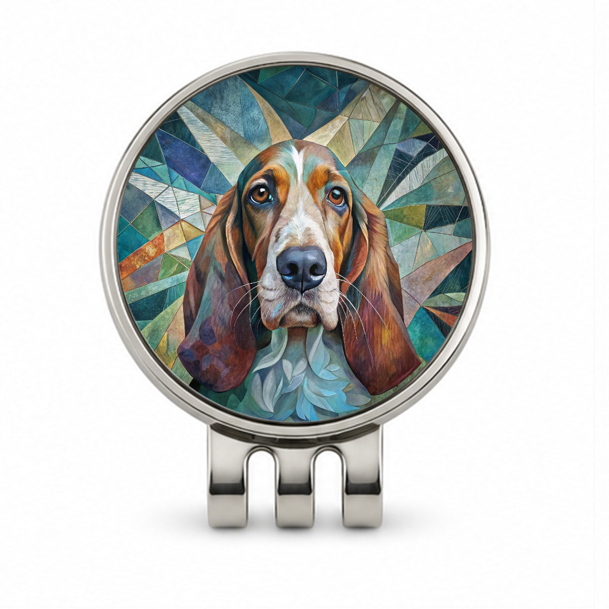 Basset Hound Dog Abstract Art Golf Hat Clip with Ball Marker