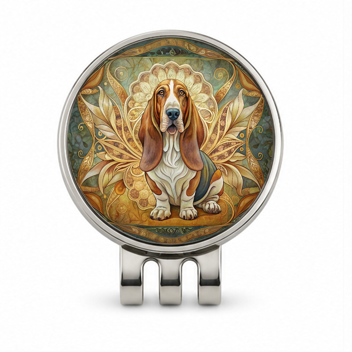 Basset Hound Dog Art Nouveau Golf Hat Clip with Ball Marker