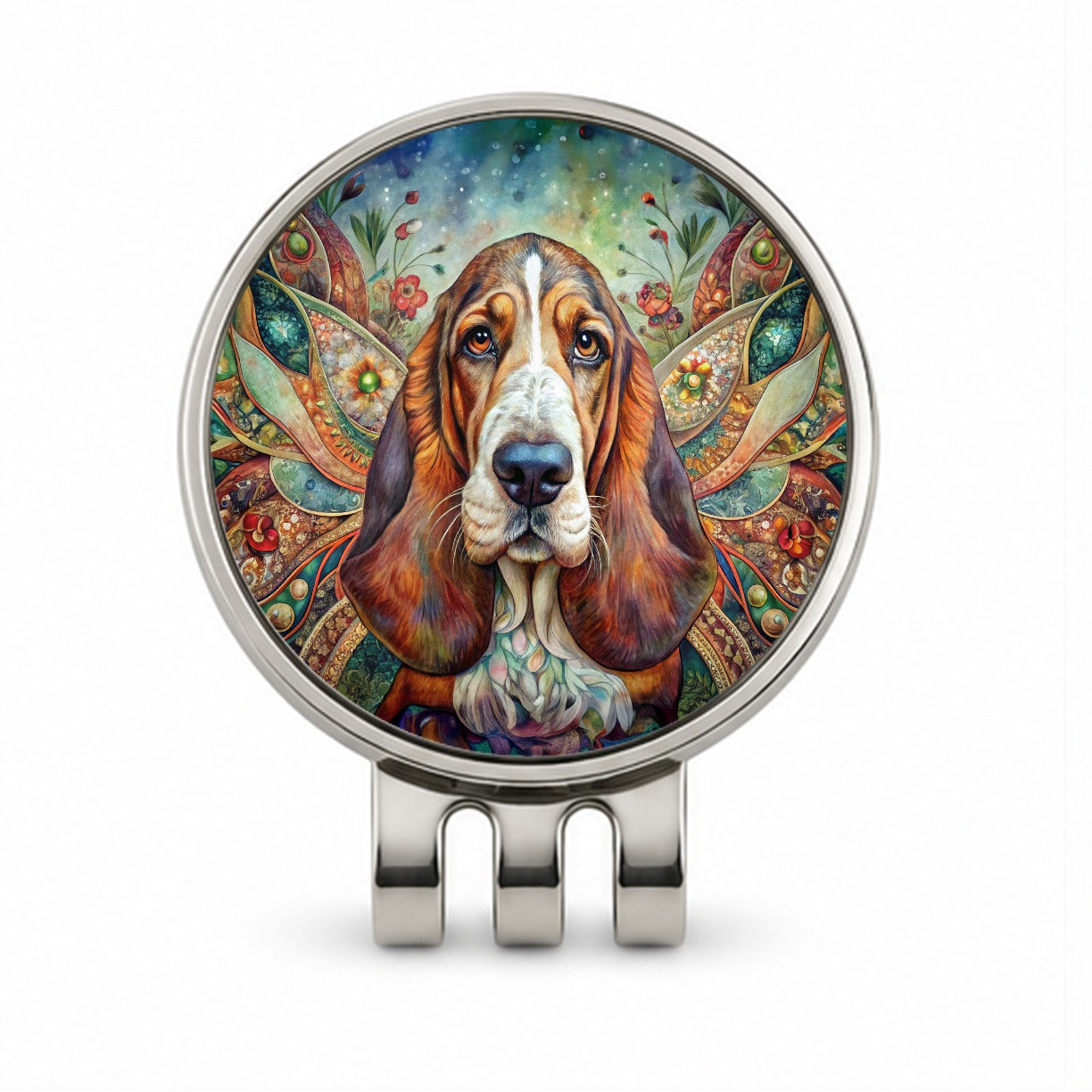 Basset Hound Dog Bohemian Art Golf Hat Clip with Ball Marker