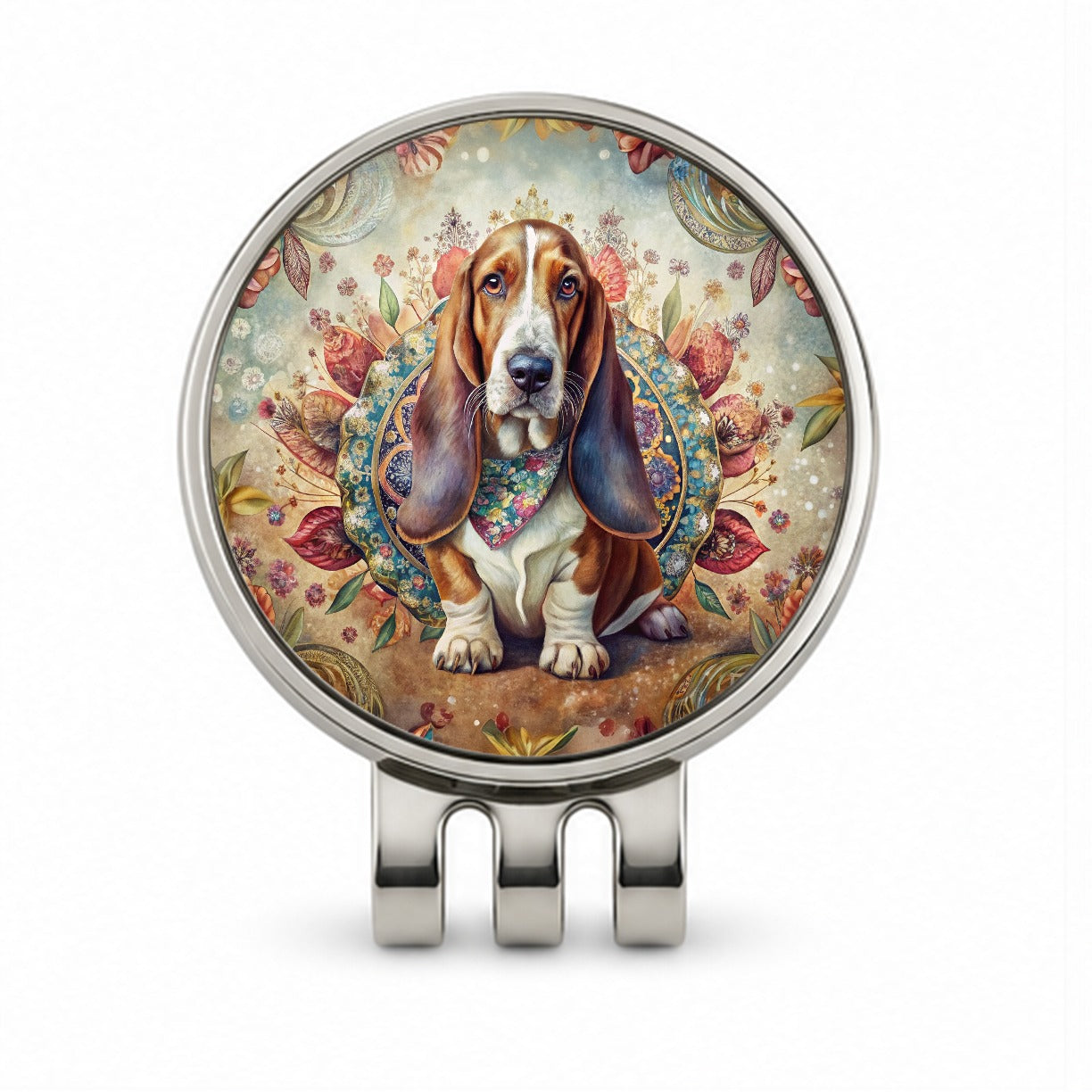 Basset Hound Dog French Bohemian Art Golf Hat Clip with Ball Marker