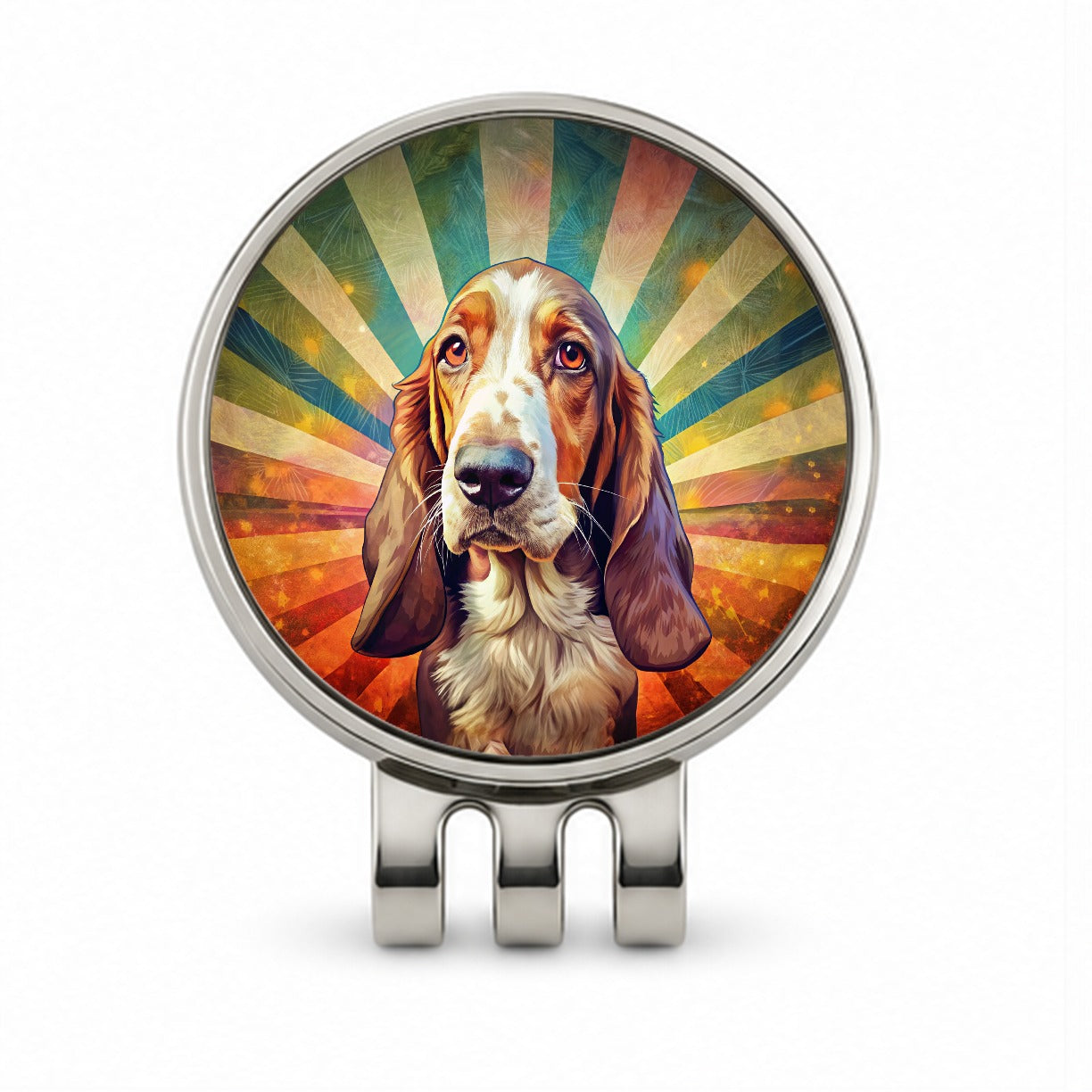 Basset Hound Dog Pop Art Golf Hat Clip with Ball Marker