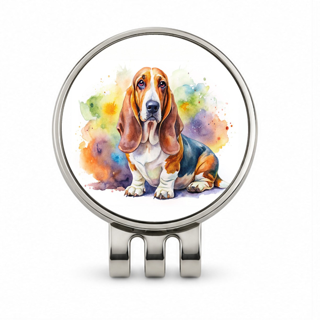 Basset Hound Dog Watercolor Style Golf Hat Clip with Ball Marker