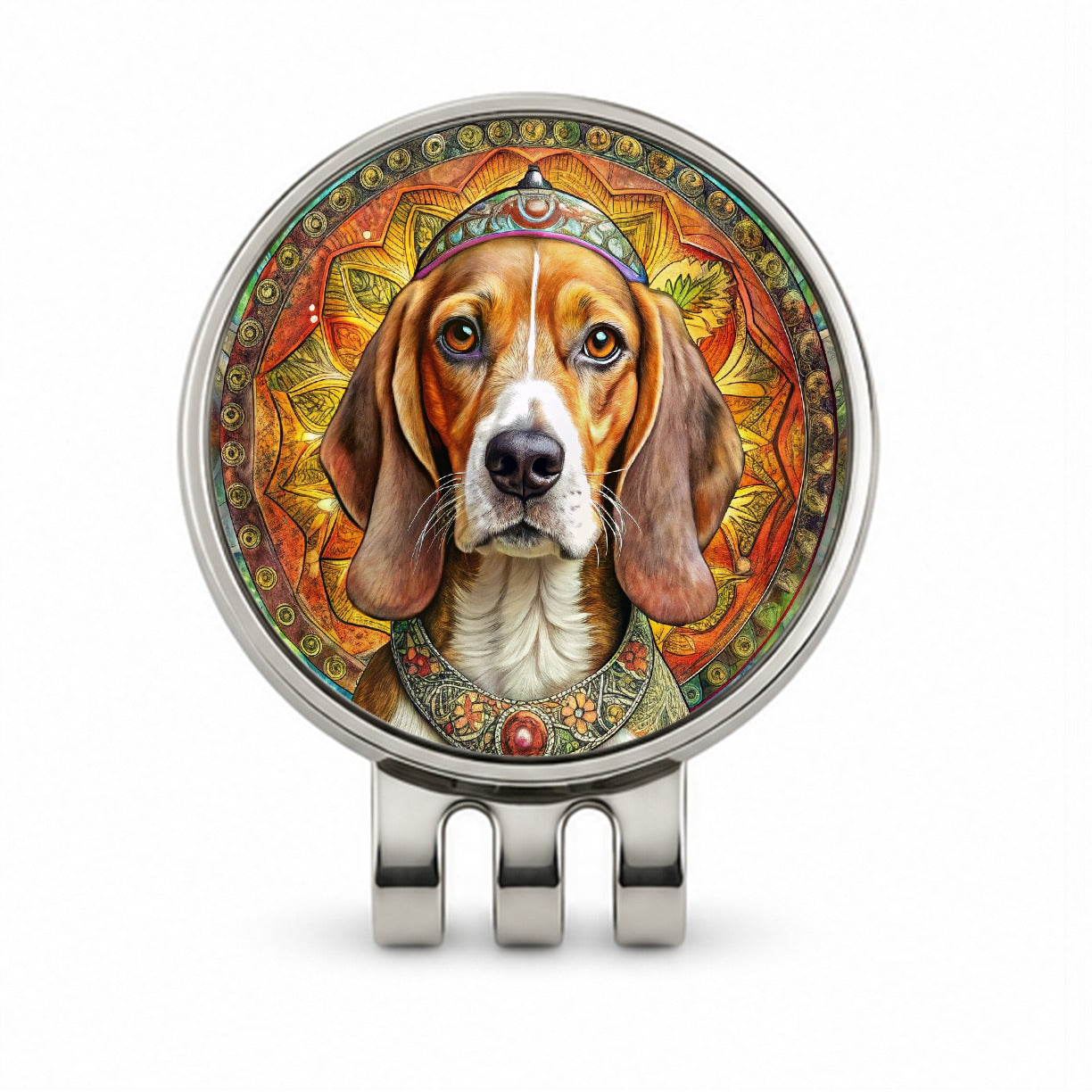 Beagle Dog Bohemian Art Golf Hat Clip with Ball Marker