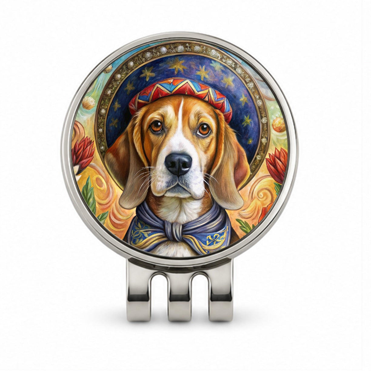 Beagle Dog French Bohemian Art Golf Hat Clip with Ball Marker
